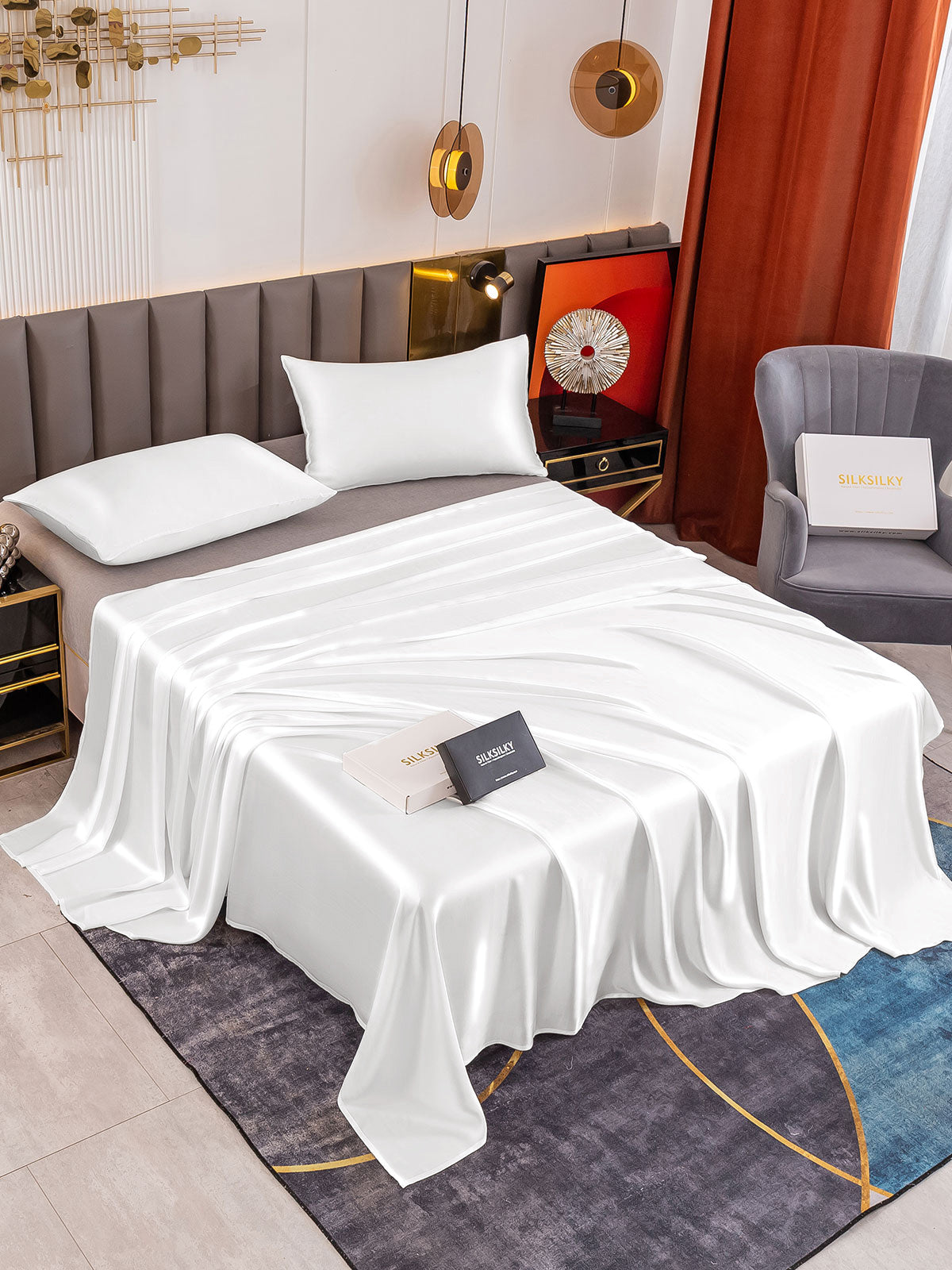 [Bianco] SilkSilky-IT 19Momme Set di biancheria da letto 001