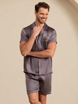 [Grigio Porpora] SilkSilky-IT Short Sleeve Lapel Collar Pigiami da uomo 005