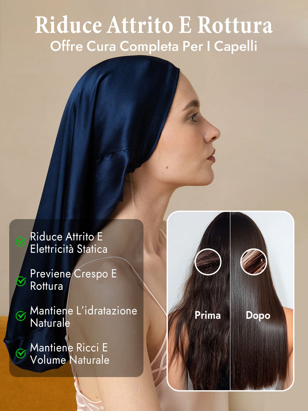 [Blu Scuro] SilkSilky-IT Cuffia di seta 004