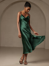 [Verde Scuro] SilkSilky-IT Tirantes Finos Collo drappeggiato Vestiti da donna 006