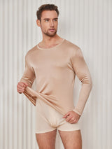 [Beige] SilkSilky-IT Long Sleeve Round Neck Maglietta da uomo 003