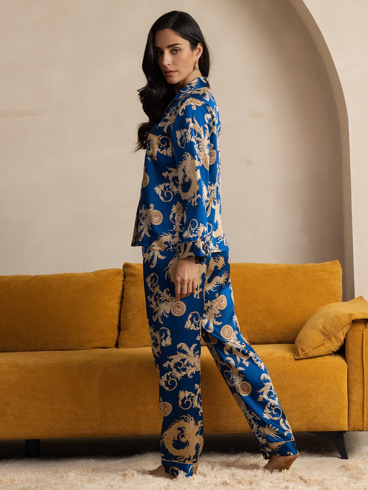 [Drago Navy] SilkSilky-IT Seta pura Womens Pajamas 002