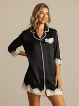 [Nero] SilkSilky-IT Seta pura Colletto risvolto Camicia da notte 008