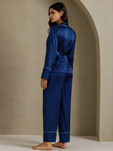 [Blu Scuro] SilkSilky-IT Long Sleeve Shawl Collar Pigiami da donna 002
