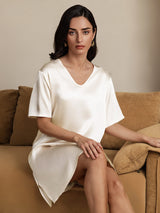 [Beige] SilkSilky-IT Half Sleeve V Neck Camicia da notte 006