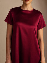[Rosso Scuro] SilkSilky-IT Short Sleeve Crew Neck Vestiti da donna 004