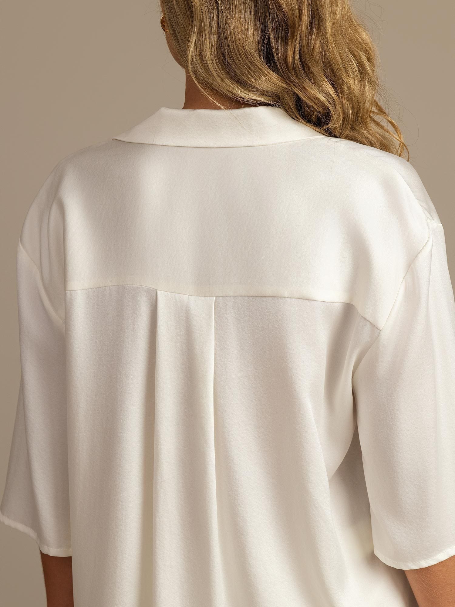 [Bianco] SilkSilky-IT 19Momme Seta pura Colletto risvolto Pigiami da donna 004,