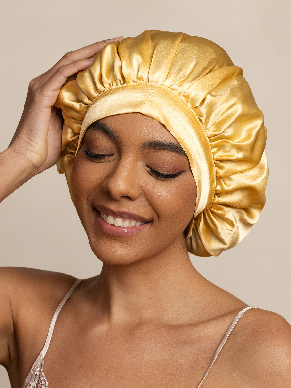 [Champagne] SilkSilky-IT Seta pura Sleep Cap 002,