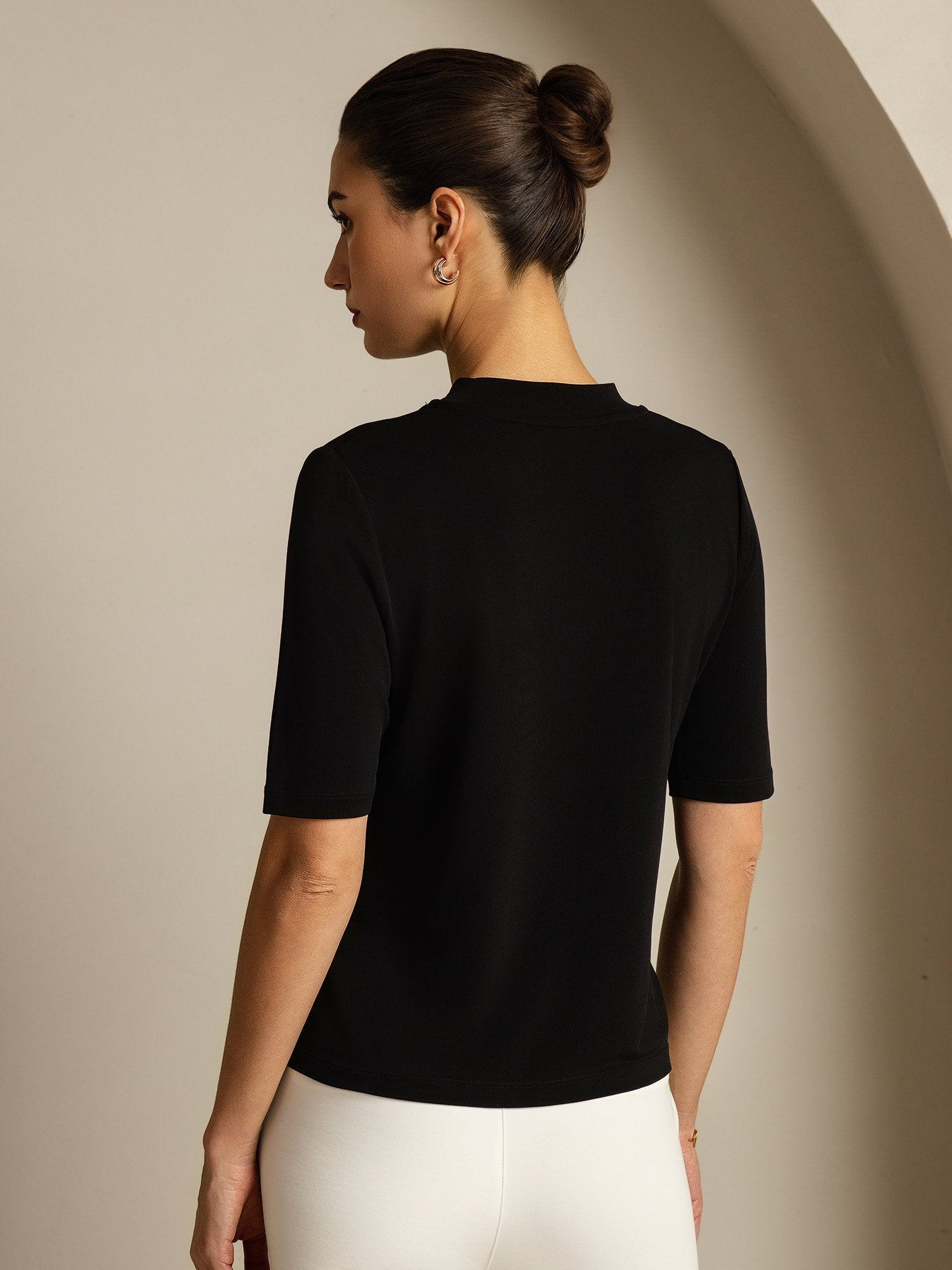 [Nero] SilkSilky-IT Half Sleeve Crew Neck Magliette donna 002