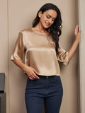 SilkSilky IT Seta pura A metà Scollatura a barca Magliette donna Champagne 004