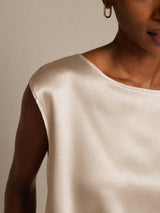 [Beige] SilkSilky-IT Cap Sleeve Round Neck Magliette donna 004