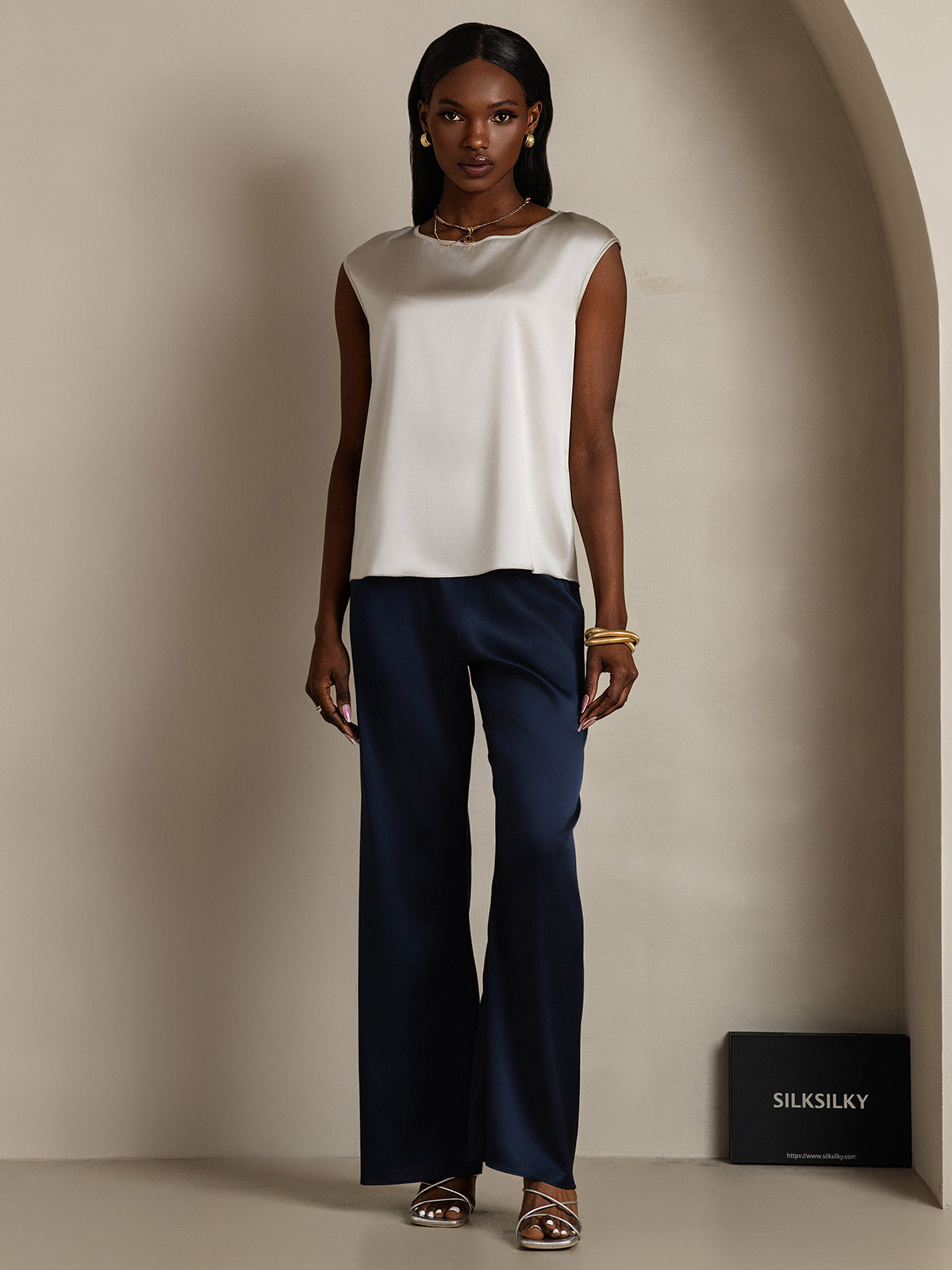 [Grigio Chiaro] SilkSilky-IT 19Momme Seta Womens T-Shirt 005