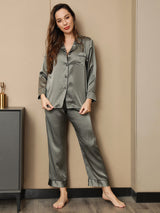 [Verde Grigiastro] SilkSilky-IT Manica lunga Womens Pajamas 004