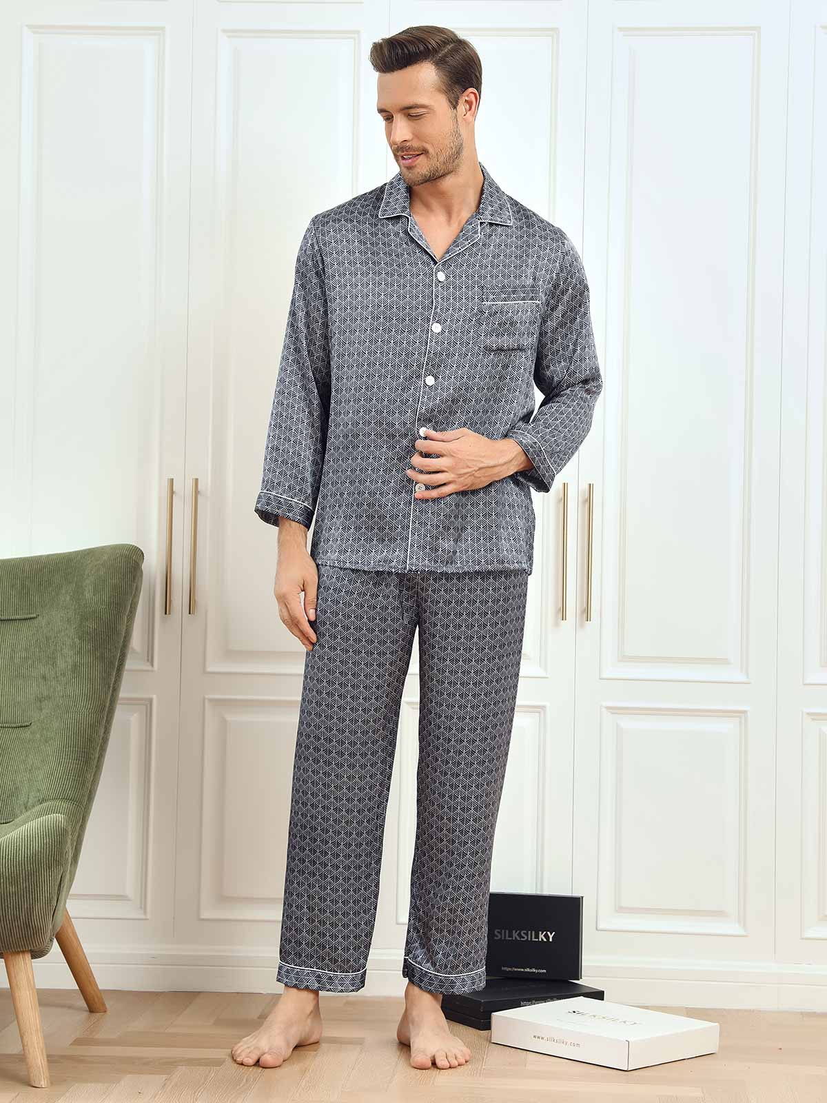 [Ginkgo Blu Navy] SilkSilky-IT 19Momme Seta pura Mens Pajamas 004