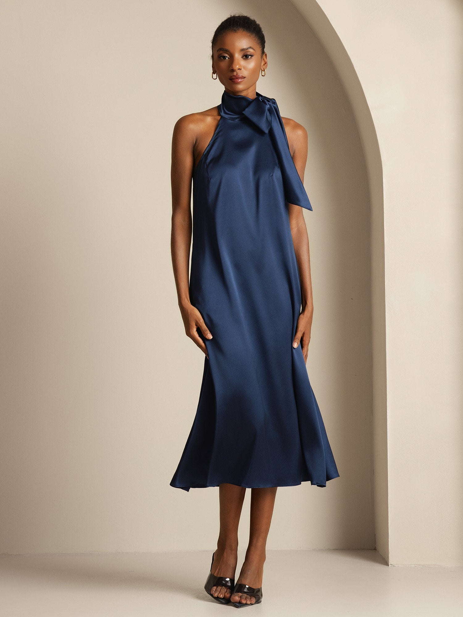 [Blu Scuro] SilkSilky-IT Sleeveless Halter Vestiti da donna 001