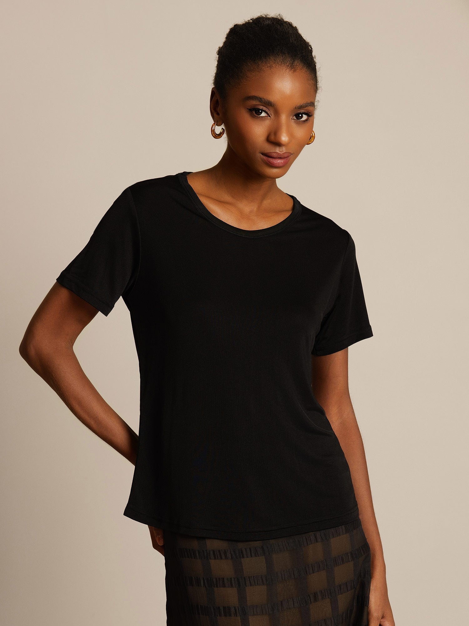 [Nero] SilkSilky-IT Maglia di seta Womens T-Shirt 003