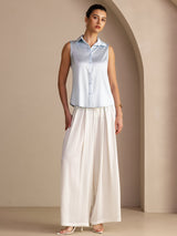 [Azzurro] SilkSilky-IT Sleeveless Lapel Collar Camicie da donna 005