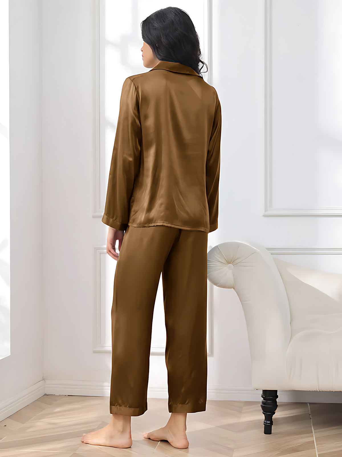 [Marrone] SilkSilky-IT Seta pura Womens Pajamas 002,