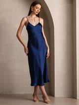 [Blu Scuro] SilkSilky-IT Sleeveless V Neck Vestiti da donna 005