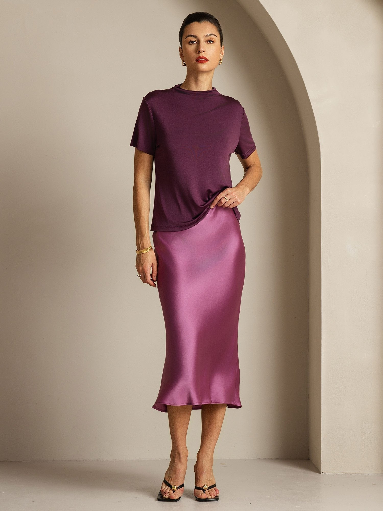 [Viola] SilkSilky-IT Seta pura Colletto risvolto Magliette donna 007