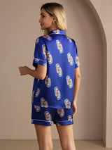 [Cavalluccio Marino Navy] SilkSilky-IT Short Sleeve Lapel Collar Pigiami da donna 002