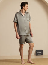 [Verde Grigiastro] SilkSilky-IT Short Sleeve Lapel Collar Pigiami da uomo 003