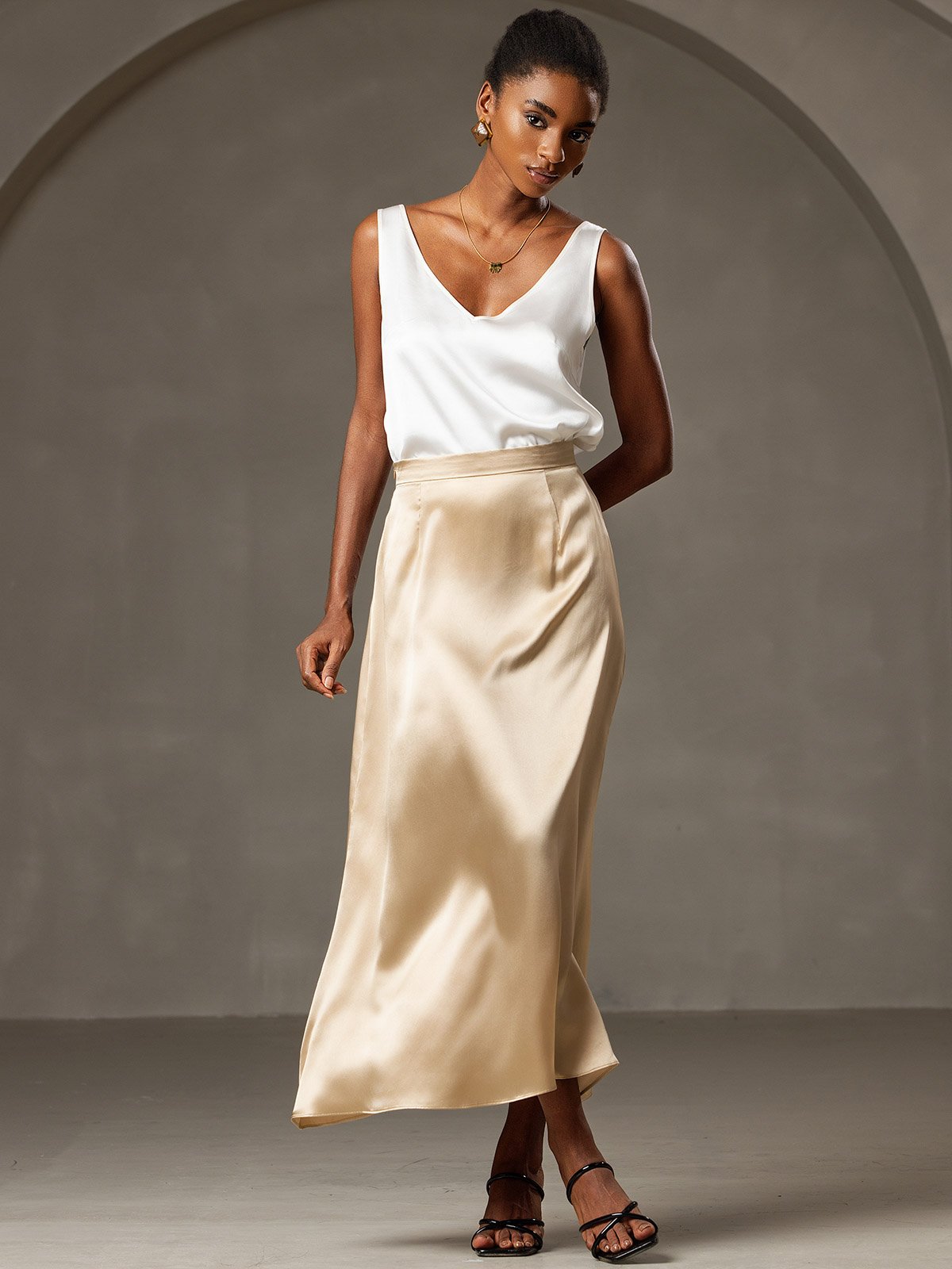 [Champagne] SilkSilky-IT 19Momme Seta Skirt 003