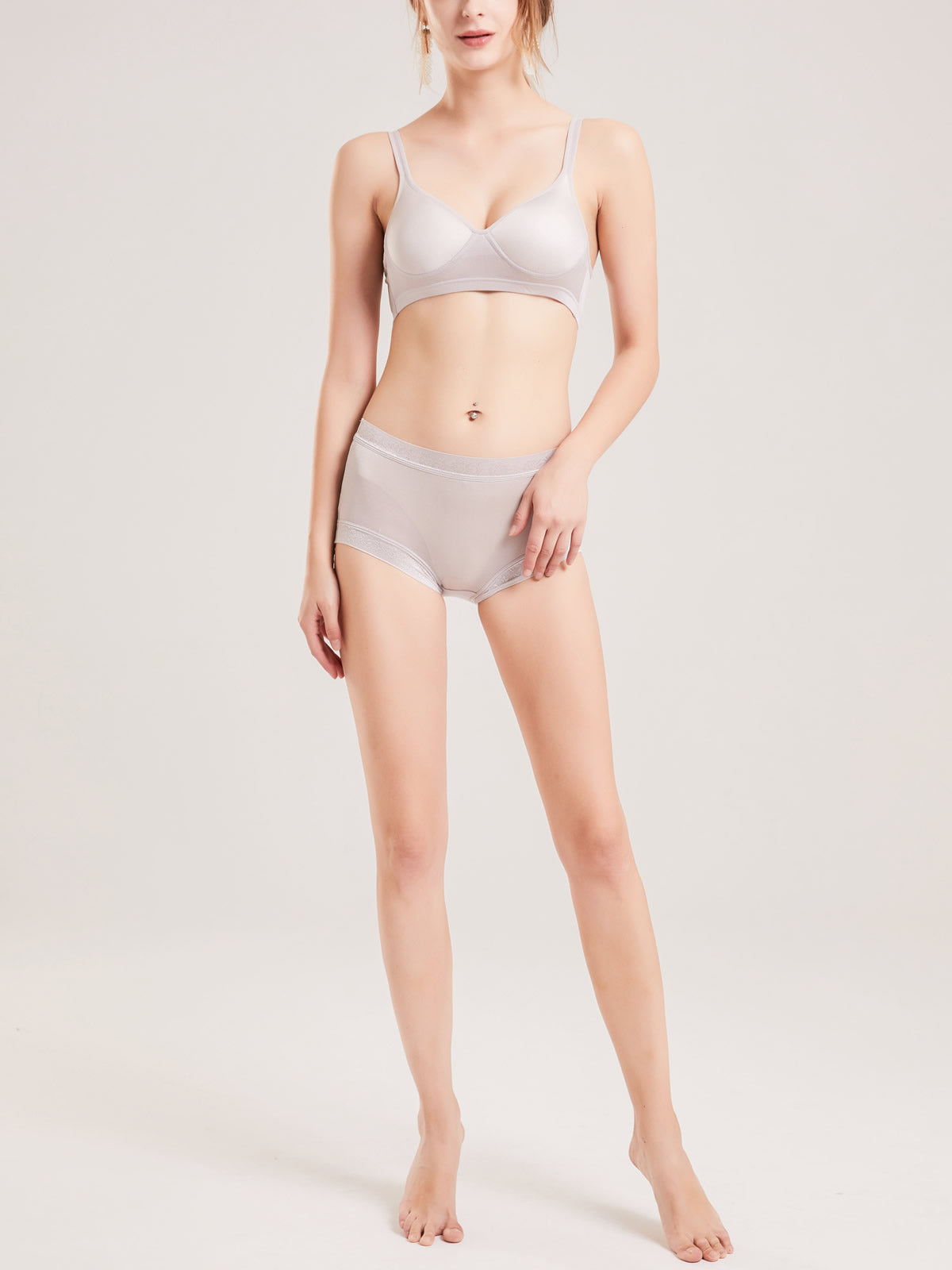 [Grigio] SilkSilky-IT Maglia di seta Bra 003