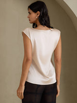 [Beige] SilkSilky-IT Cap Sleeve Round Neck Magliette donna 002