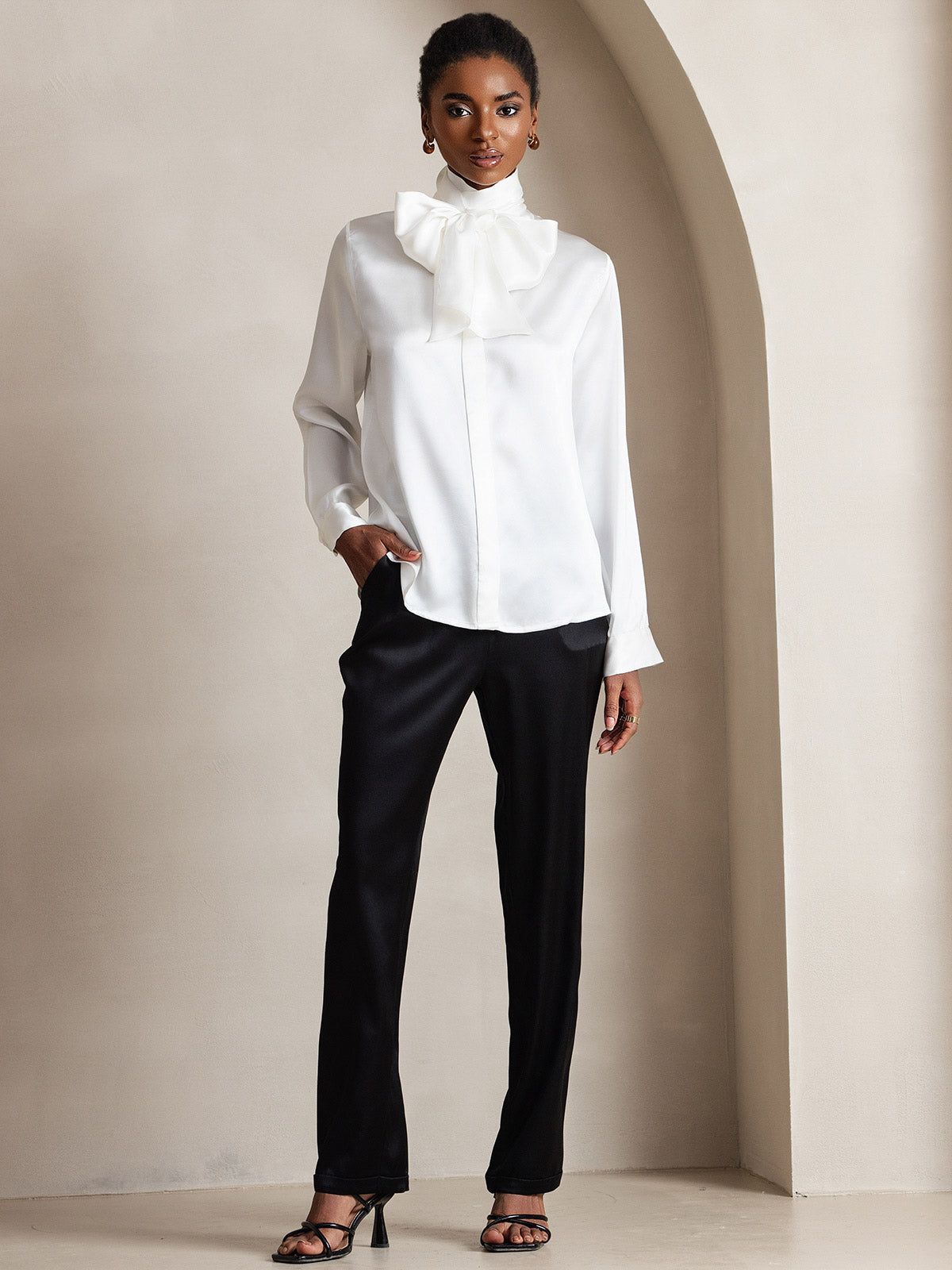 [Bianco] SilkSilky-IT 19Momme Manica lunga Camicette 007