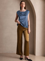 [Verde Petrolio Intenso] SilkSilky-IT Cap Sleeve Round Neck Magliette donna 005