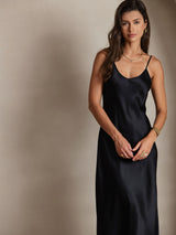 [Nero] SilkSilky-IT Sleeveless V Neck Vestiti da donna 003