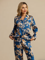 [Drago Navy] SilkSilky-IT Long Sleeve Lapel Collar Pigiami da donna 006