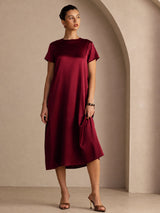 [Rosso Scuro] SilkSilky-IT Short Sleeve Crew Neck Vestiti da donna 001