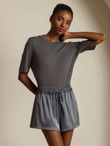 [Grigio] SilkSilky-IT Half Sleeve Crew Neck Magliette donna 001