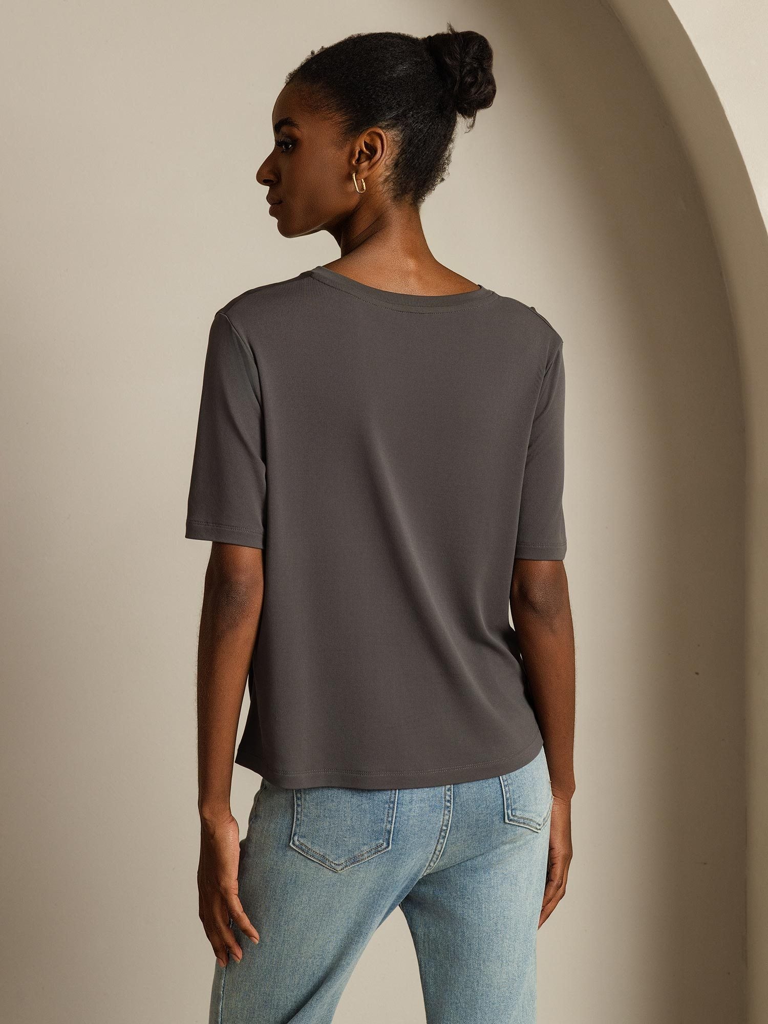 [Grigio] SilkSilky-IT Seta pura Womens T-Shirt 002,