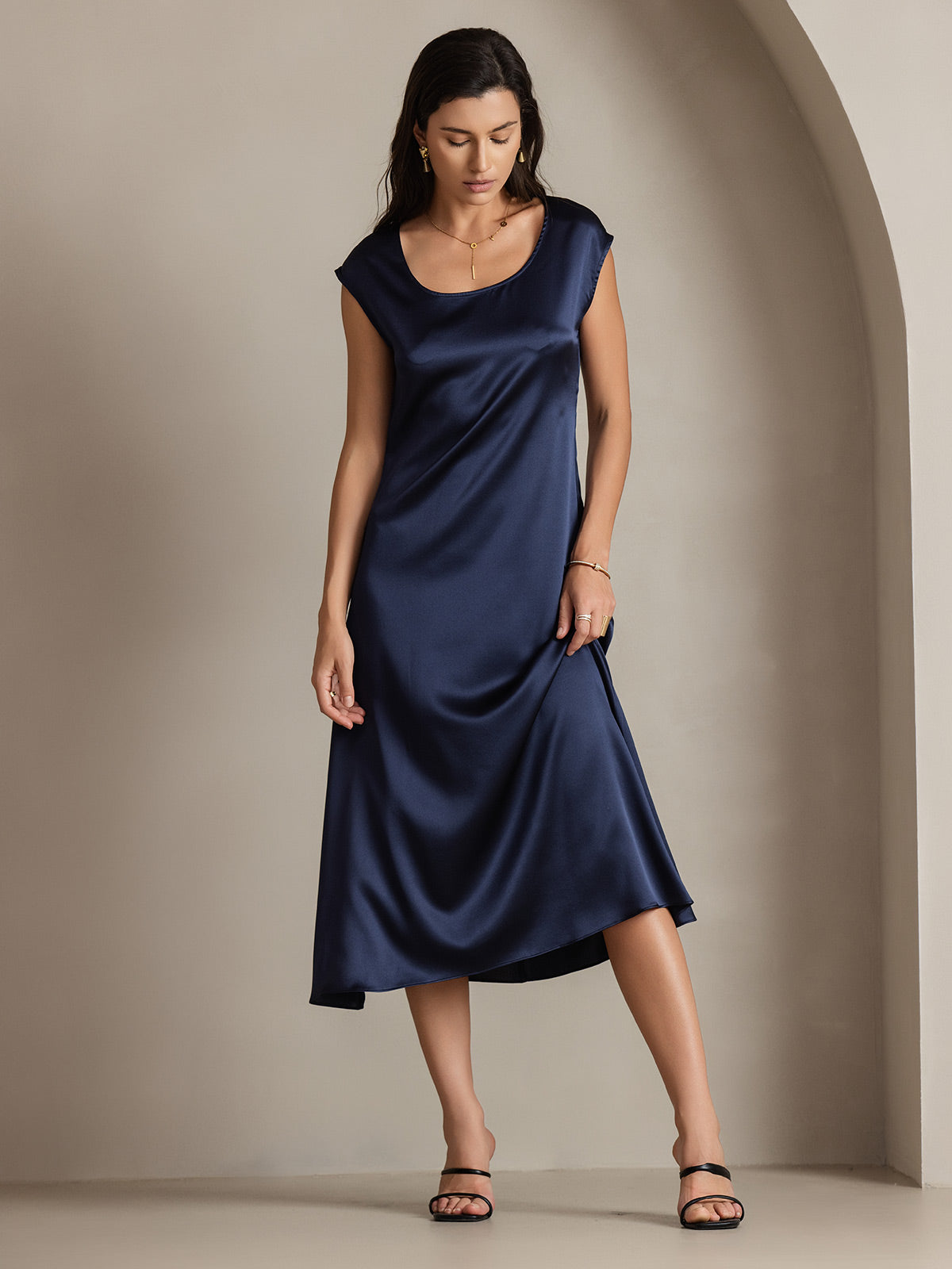 [Blu Scuro] SilkSilky-IT 19Momme Seta Dress 004