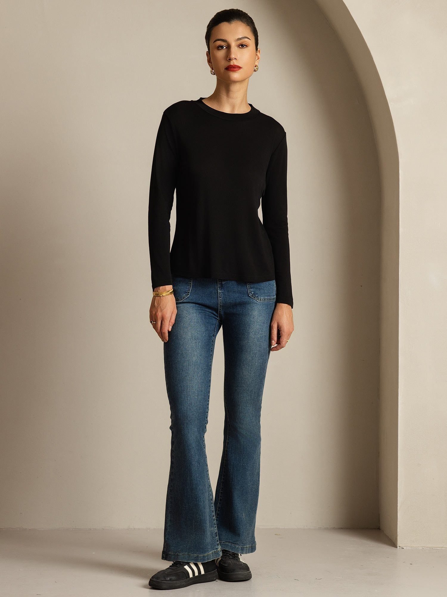 [Nero] SilkSilky-IT Seta pura Womens T-Shirt 008,