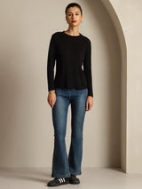 [Nero] SilkSilky-IT Long Sleeve Crew Neck Magliette donna 008