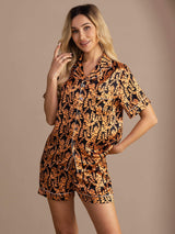 [Tigre Nera] SilkSilky-IT Short Sleeve Lapel Collar Pigiami da donna 004