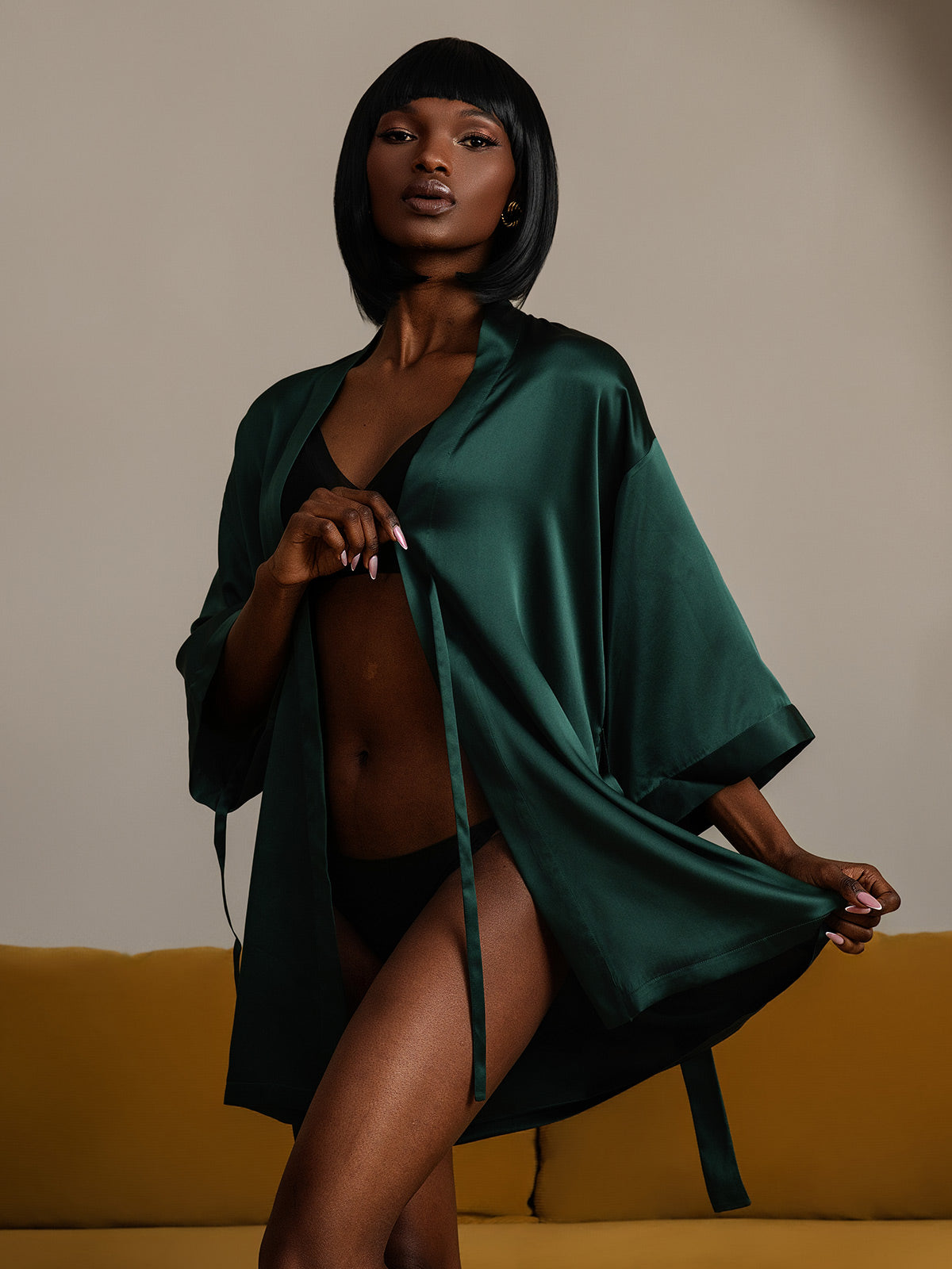 [Verde Scuro] SilkSilky-IT Seta pura Womens Robe 001