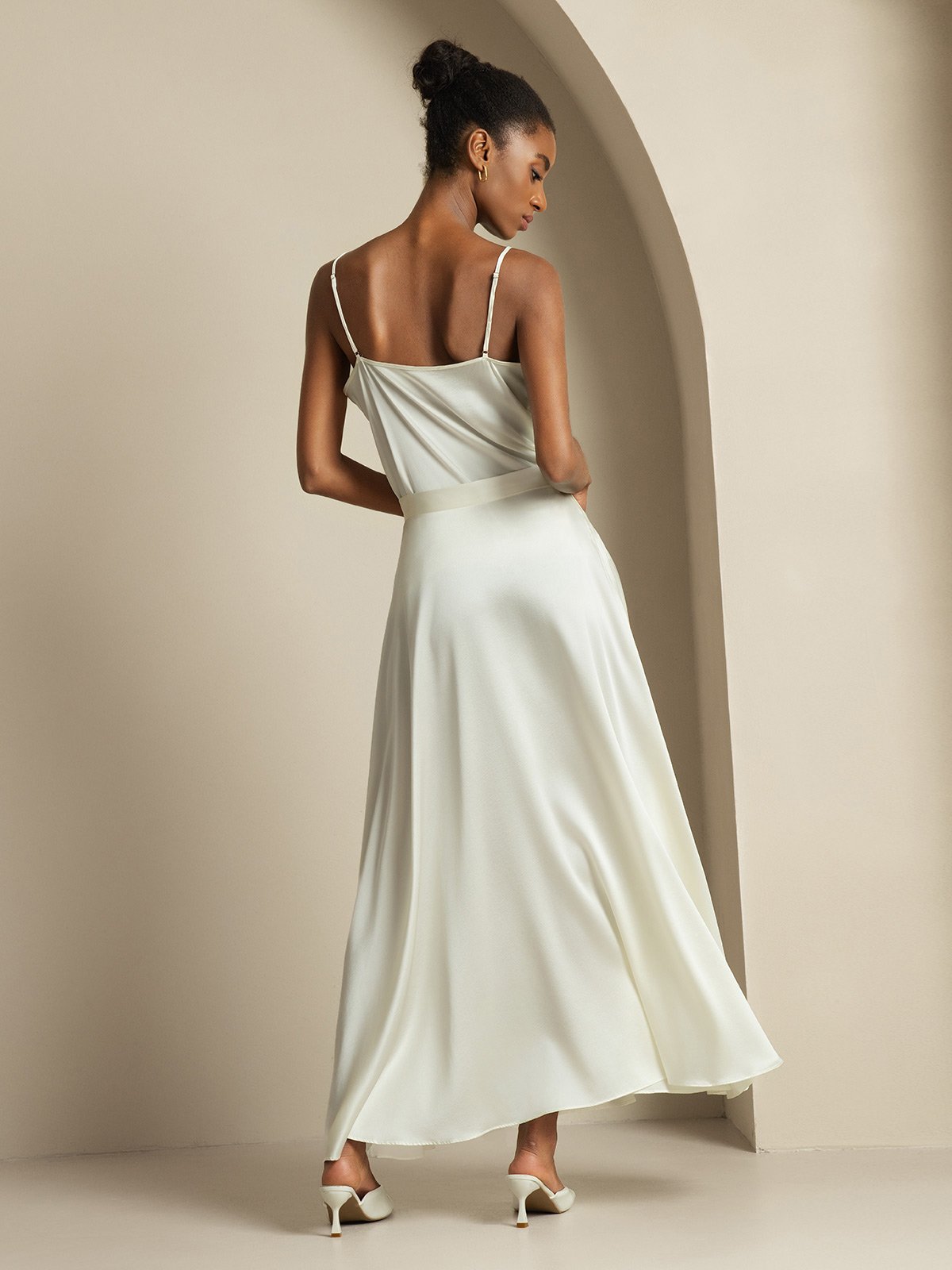 [Bianco] SilkSilky-IT 19Momme Tirantes Finos Collo drappeggiato Women''s Outfit Sets 002