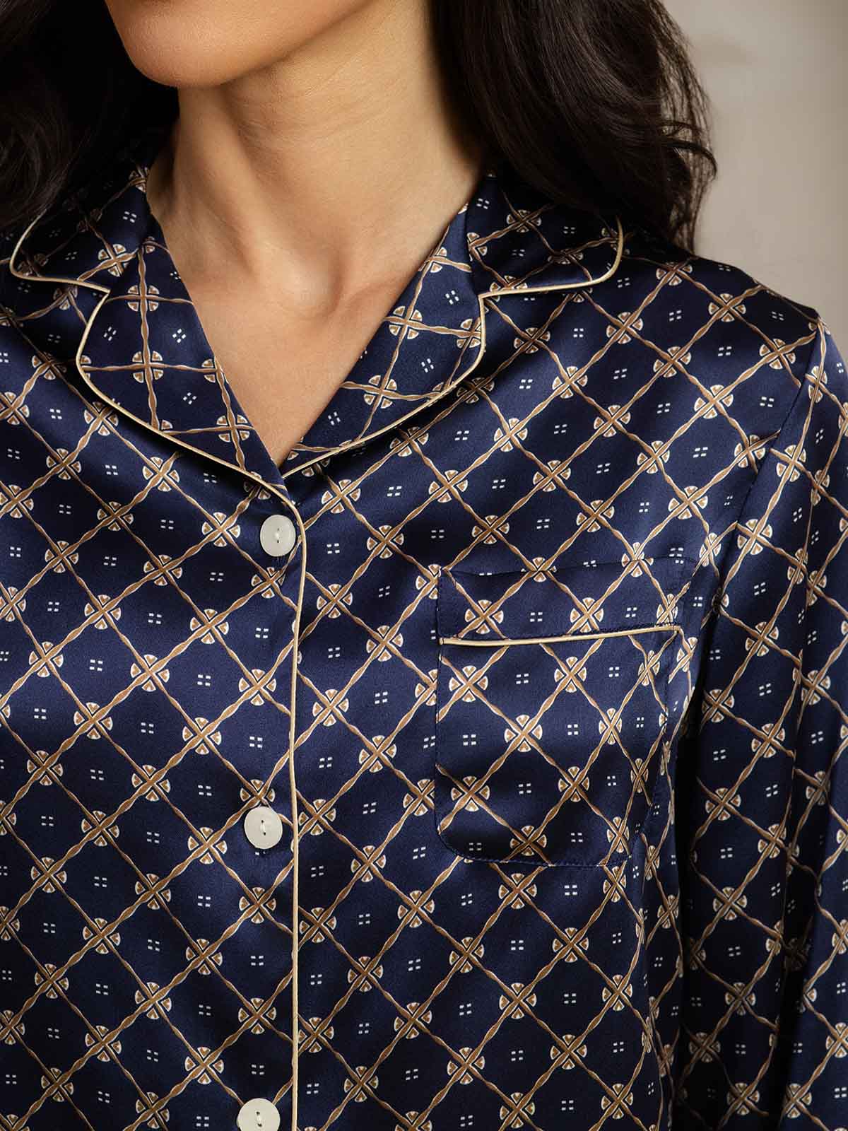 [Catena Blu Navy] SilkSilky-IT Seta pura Womens Pajamas 006