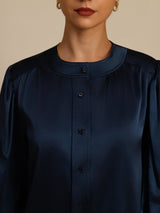 [Blu Scuro] SilkSilky-IT 19Momme Long Sleeve Round Neck Camicette 006