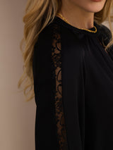 [Nero] SilkSilky-IT Long Sleeve Keyhole Neck Bluse 006