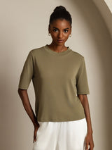[Oliva Bruciata] SilkSilky-IT Half Sleeve Crew Neck Magliette donna 001
