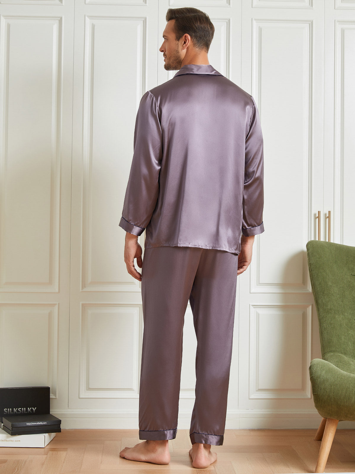 [Grigio Porpora] SilkSilky-IT 19Momme Seta pura Mens Pajamas 002