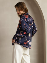 [Floreale Blu Navy] SilkSilky-IT Long Sleeve Lapel Collar Camicie da donna 002