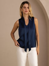 [Blu Scuro] SilkSilky-IT Sleeveless Tie Neck Cami 003