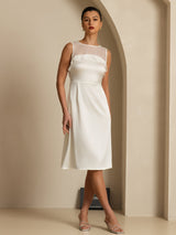 [Bianco] SilkSilky-IT Sleeveless Illusion Neck Vestiti da donna 001